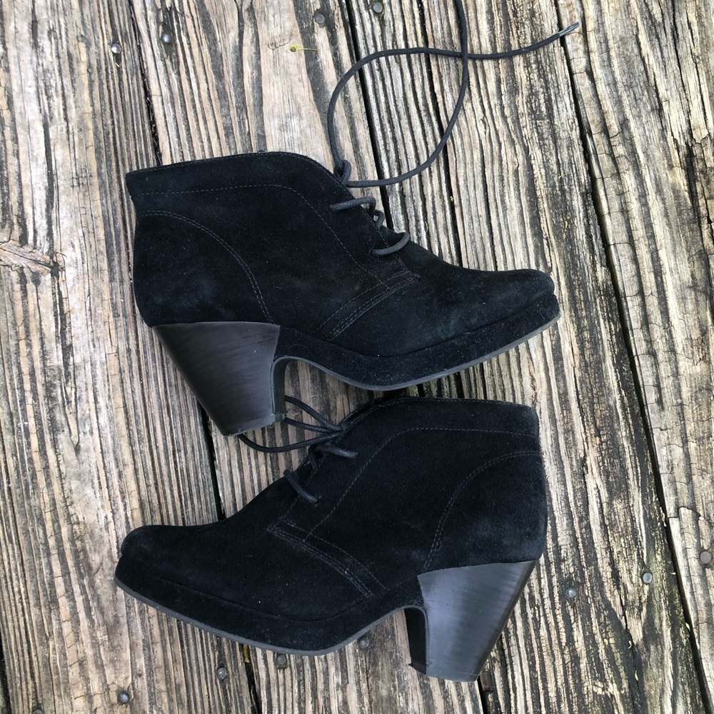 Black, suede booty heels